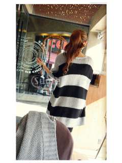 Women New Striped Loose Tunic Jumper Long Sleeve Pullover Sweater 