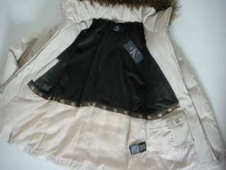   New Khaki Stone Faux Fur hooded Heavy Down Coat Jacket Womens S  