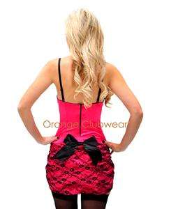 Sexy Burlesque Satin Underwire Garter Dress Lace Overlay Ruched Bow 