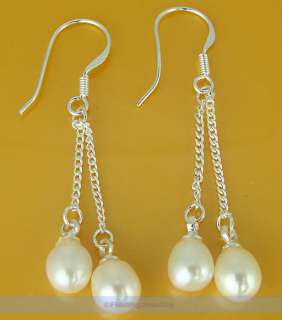Sterling Silver Freshwater White Pearl Drop Earrings  