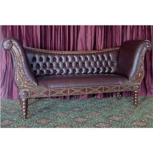   FRENCH VICTORIAN CLEOPATRA LEATHER LIBRARY SOFA SETTEE