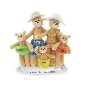   Personalized Beach Bear Family of 5 Christmas Ornament