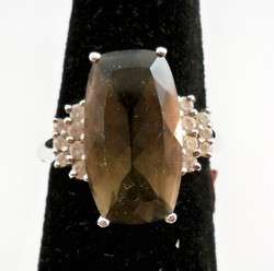 Faceted SMOKEY BROWN Stone Silver Band   Fashion Ring Size 8.25 R9 