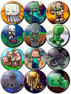 Minecraft Chibi 1.75 Pin Backed Buttons   Set of 12   Enderman 