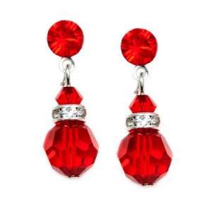   Red 8mm Swarovski Crystal Drop Earrings    Made In USA Jewelry