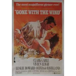    Gone With The Wind 26x38 Movie Poster Clark Gable 
