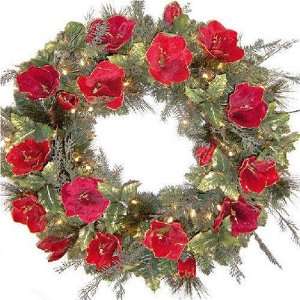  30 Lighted Amaryllis Wreath