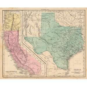  Cornell 1863 Antique Map of Texas & California Office 