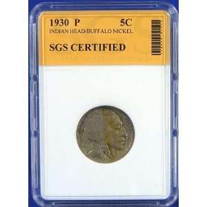  1930 P Indian Head / Buffalo Nickel Certified by SGS 
