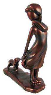 Bronze Finished Little Girl And Dog Statue Figurine  