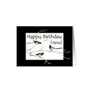  Friend Birthday, Magpie Family, Bird Collection Card 