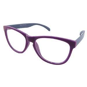  Como Purple Full Rim Blue Arms Plastic Clear Lens Glasses 