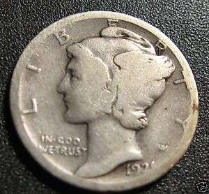 LOWER price on this 1921 silver Mercury dime 920aj  