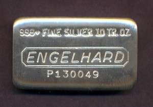 Engelhard 10oz silver bullion bar   999 fine   Loaf  