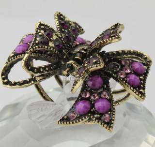   swarovski crystal purple gems bow bronze hair claw clip clamp girl
