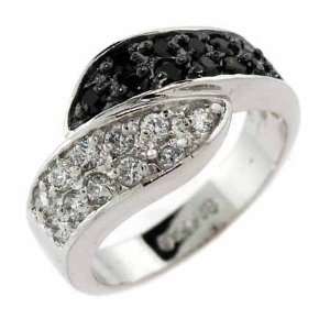    Sterling Silver Simulated Diamond and Black cz Ring Jewelry