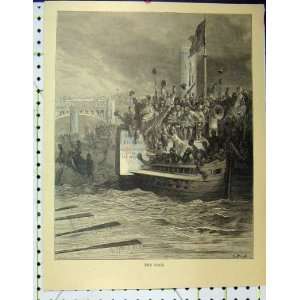   C1870 Boat Race Gustave Dore River Men Cheering Print