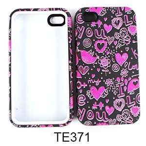  Apple Iphone 4 4S Jelly case Pink Heart I Love U on Black 