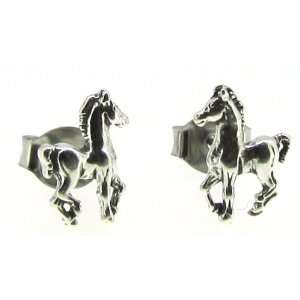    Sterling Silver Mini Prancing Horse Earrings on Posts Jewelry
