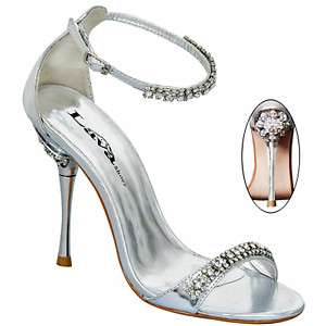   Rhinestone Silver Ankle Strap Heels Strappy Prom Pageant Shoes 5 11