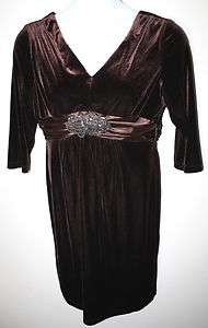 COLDWATER CREEK Brown Velvet Satin Beaded Dress NWT 16  