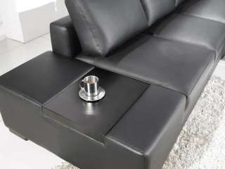 Contemporary Black Leather Sectional Sofa with Built in Light and 