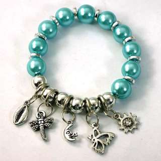   Delicat Blue Elastic Round Loose Beads Sun Dangle Bracelet Costume