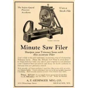 1922 Ad Minute Saw Filer Sharpen Trimmer Steel Machine   Original 