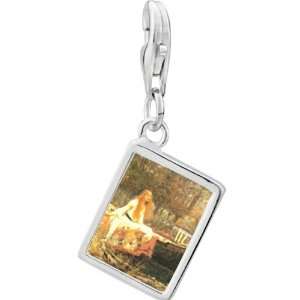   925 Sterling Silver The Lady Of Shallot Photo Rectangle Frame Charm