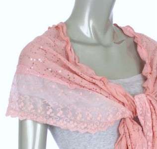 LIGHT PINK LACE SEQUIN EVENING BRIDAL SHAWL WRAP SCARF  