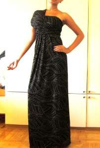 One Shoulder Toga Grecian Gold Print Party Gown Maxi Black Dress S M L 