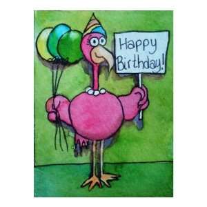  Happy Birthday Pink Flamingo Card Whimsical Health 