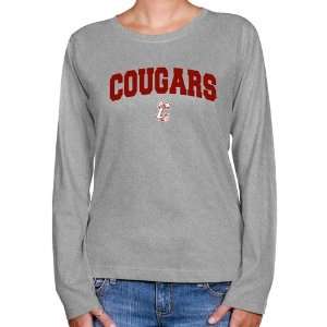 Charleston Cougars Ladies Ash Logo Arch Long Sleeve Classic Fit T 