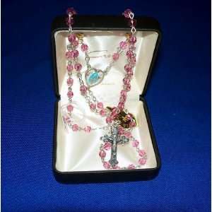  Pink Beads with Sterling Silver Cross and Center 