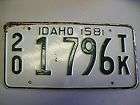1958 Idaho Farm Truck License Plate   Owyhee County #1 796  