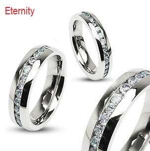 316L Stainless Steel Eternity Ring Band Clear Gems 4mm Size 6  