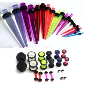 36pc Ear Stretching Kit UV Color Plugs and UV Tapers 00g 0g 2g 4g 6g 