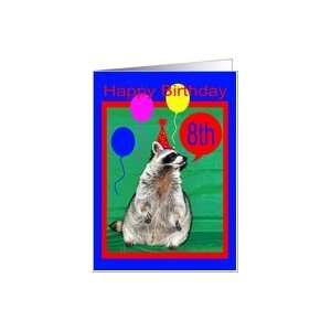  8th Birthday, Raccoon with hat and balloons Card Toys 