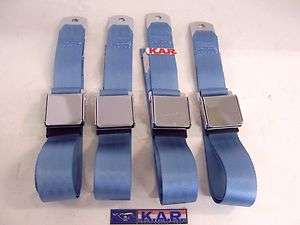   CLASSIC MUSTANG POWDER BLUE SEAT BELTS; CHROME FLIP BUCKLE. 4  