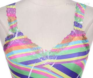 Seamless Print Lace Trim Neck Line Sleeveless Tank Top Cami Stretch 