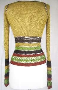 Koji Yohji Crotchet Rayon Knit Sweater Sz S Long Sleeve Gold Multi 