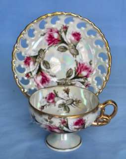 Royal Sealy Iridescent Roses Fine China Cup and Saucer  