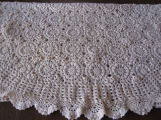   Crochet Cream Heavy Cotton Tablecloth/Coverlet/Throw 52 x 87  