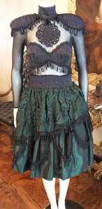 Vintage Paris Couture Party Dress Black Green xs 2  