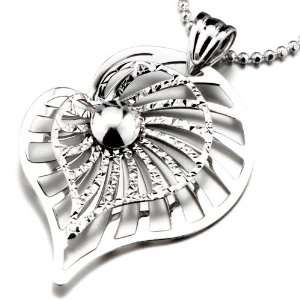  Pugster Heart Pattern Pendant Necklace Sterling Silver 