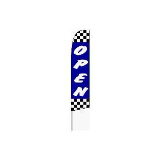  Open (Blue and Checkered) Feather Banner Flag (11.5 x 2.5 