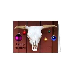 Cow Skull with Christmas Balls Decoration Happy Holidays Card