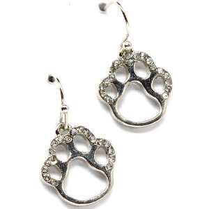  The Cutest Silvertone Crystal Pawprint Earrings Ever 