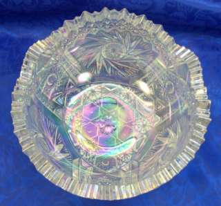   Glass Aztec White Carnival Crystal Iridescent Bowl 7.5 Sawtooth Rim