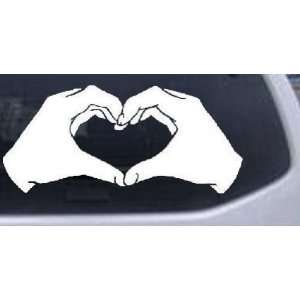 White 8in X 3.8in    Hands In Shape Of Heart Christian Car Window Wall 